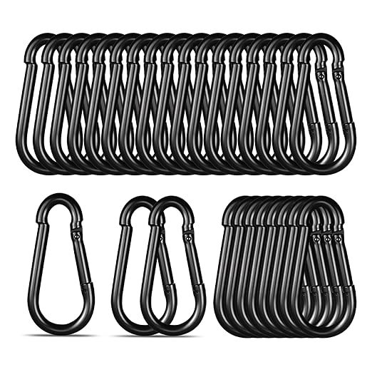 Black Carabiner, Heavy Duty Galvanized Steel Spring Snap Hook Carabiner Clips by High-PQ