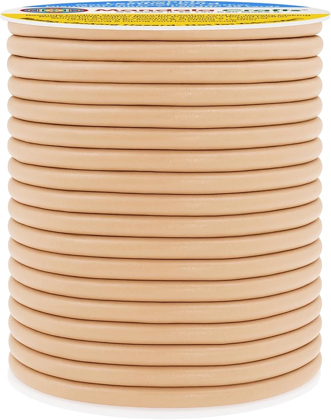 Mandala Crafts Round Genuine Beige Leather Cord - Image 2