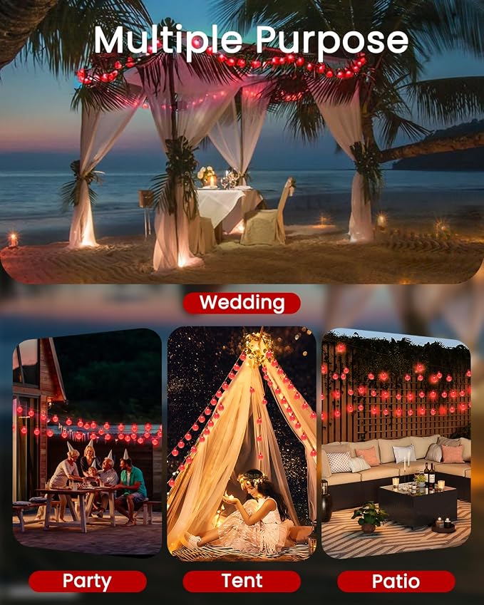 2-Pack 100 LED Red Solar String Lights Outdoor - 64FT Crystal Globe Waterproof - Image 7