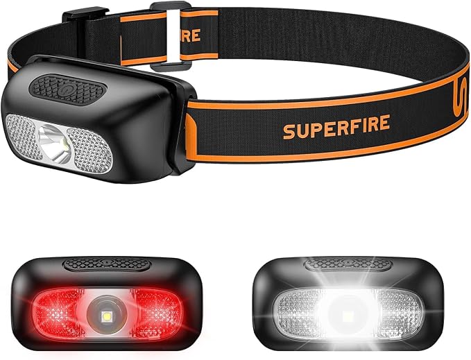 SuperFire Rechargeable Headlamp, 1.76 oz Ultra-Lightweight LED Running Headlamp by SuperFire