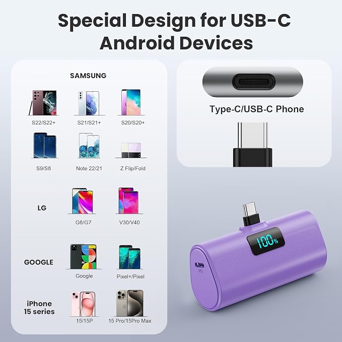 Small Portable Charger 5200mAh, Upgraded PD USB C Power Bank Built-in USB-C - Image 3