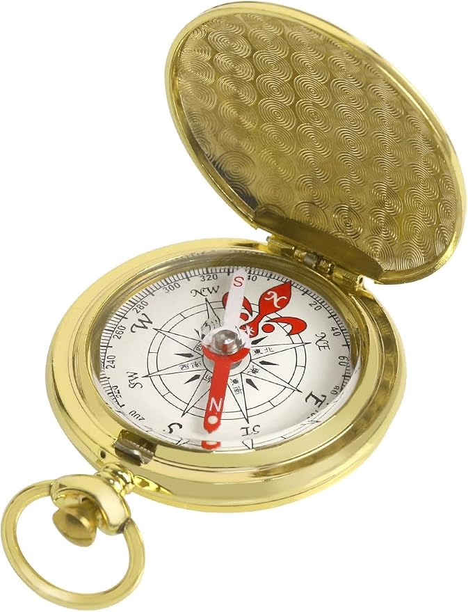 Golden Antique Brass Compass Keychain by Unknown