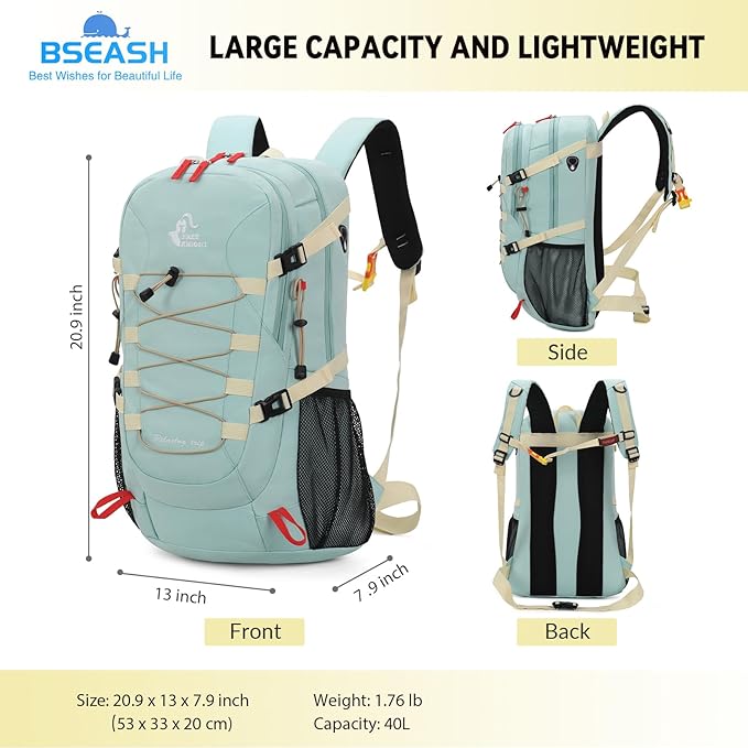 Bseash 40L Waterproof Hiking Backpack - Image 9