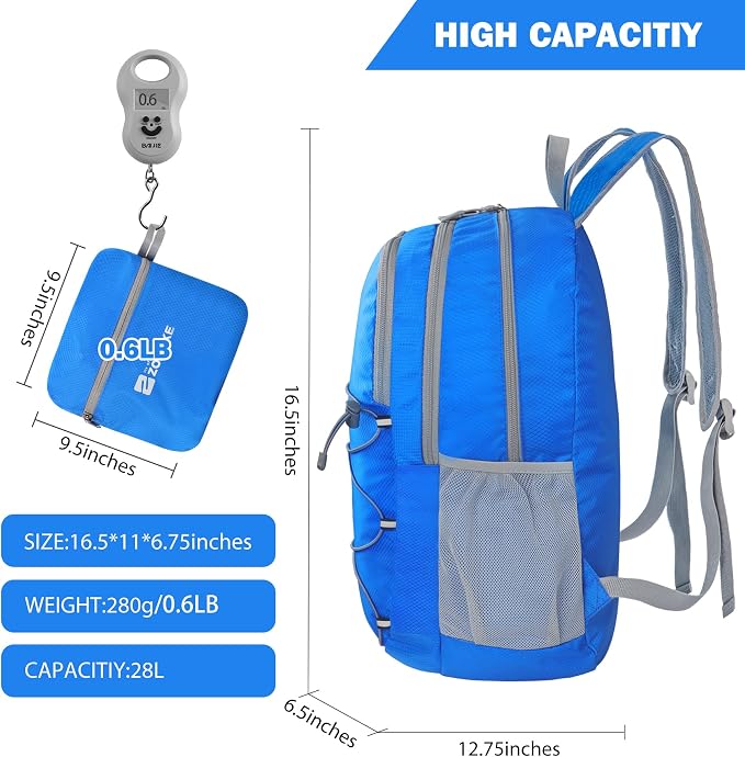 ZOMAKE Lightweight Packable Backpack 28L, Foldable Backpacks Water Resistant - Image 2