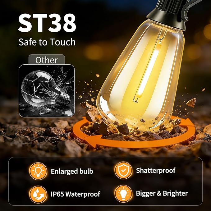 Outdoor Solar String Lights Waterproof: ST38 100ft Shatterproof Patio Lights - Image 6