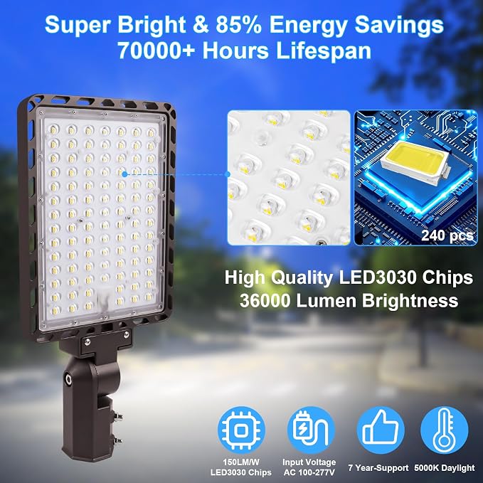 240W LED Parking Lot Light, ETL Listed 36000LM LED Flood Lights Outdoor Dusk to - Image 5