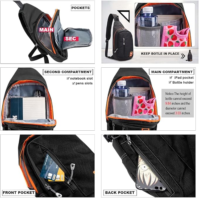 Peicees Small Sling Backpack Waterproof Unisex Shoulder Bag Chest Crossbody - Image 3