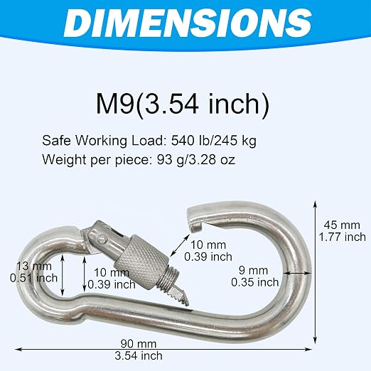 304 Stainless Steel Carabiners -3.54 inch Heavy Duty, Durable & Rust-Free Clips - Image 3