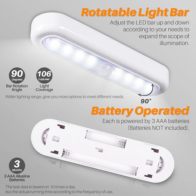 STAR-SPANGLED 3 Pack 7” Motion Sensor Lights Indoor Battery Operated, Stick on - Image 5