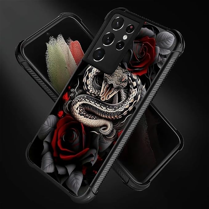 for Samsung Galaxy S21 Ultra Case, Entwined Rose Snake Pattern Graphic Design - Image 3