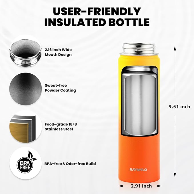 RAYMYLO Insulated Water Bottle 20 oz, Triple Wall Vacuum Stainless Steel - Image 5