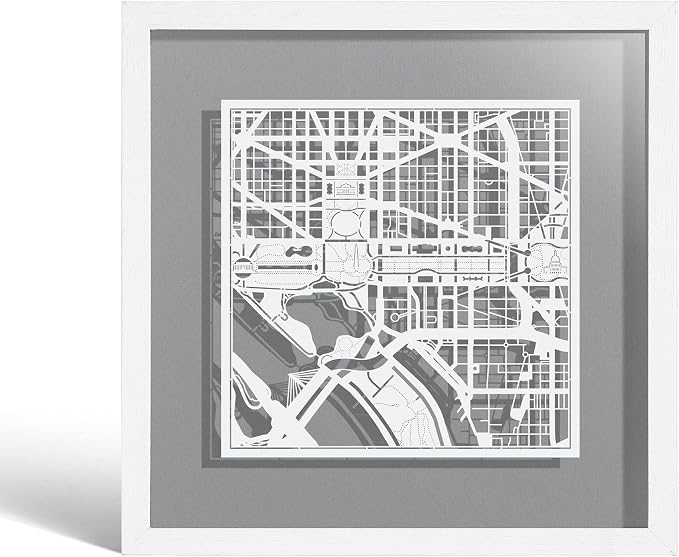 O3 Design Studio Washington D.C. Cut Map Framed, 9x9 inches, Paper Cutting Art by O3DESIGNSTUDIO