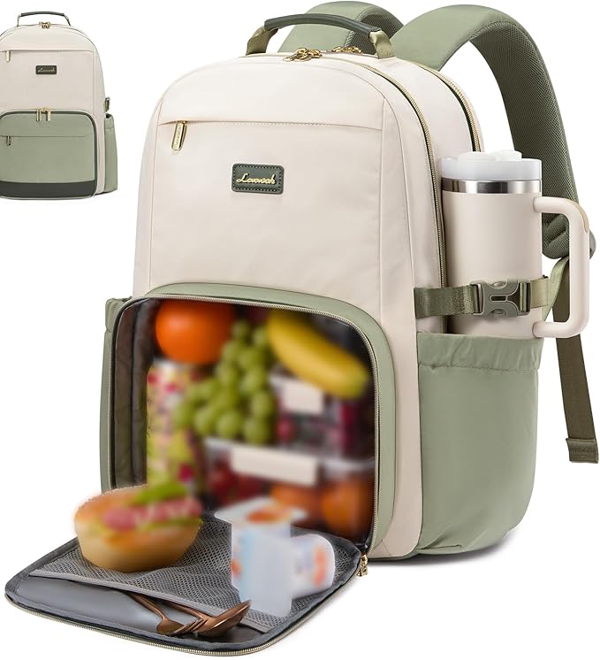 LOVEVOOK Lunch Backpack with Lunch Compartment, 17 Inch Laptop Work Travel by LOVEVOOK