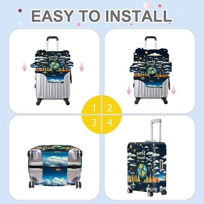 ANNA QUEEN World Travel Luggage Cover, Adventure Theme Suitcase Protector - Image 5
