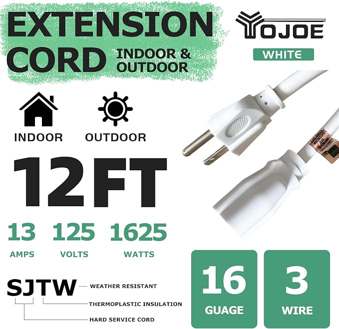YOJOE Indoor Outdoor Extension Cord, 3 Prong 13A Weatherproof Power Cord - Image 2