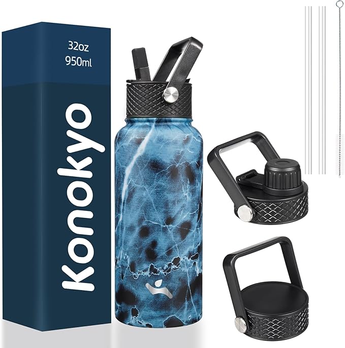 Konokyo 32 oz Insulated Water Bottle Stainless Steel Sport Bottles by Konokyo