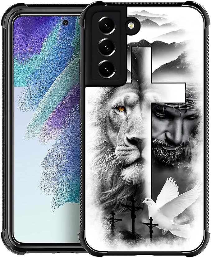 for Samsung Galaxy S21 Case, Lion Cross Jesus Christ Dove Pattern Graphic by FKBRCL4U