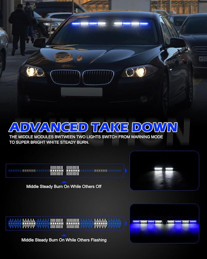 HLauto 604N Emergency Dash Strobe Lights: 2x16.8 inch Blue White Security Light - Image 3