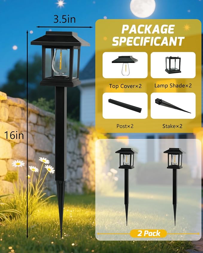 Albelt Solar Pathyway Lights Outdoor, 2 Pack Waterproof Solar Garden Lights - Image 7