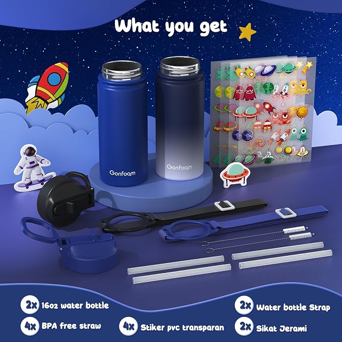 Kids Water Bottle, insulated Stainless Steel Straw Cup - Image 2