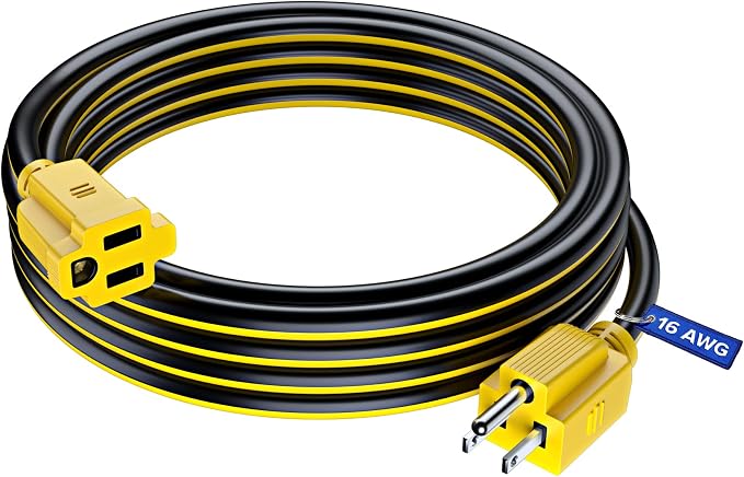 Maximm 15 Ft Black and Yellow Extension Cord, Heavy Duty 16 AWG, ETL Listed by MaximmCable