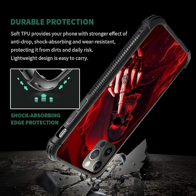 for iPhone 11 Pro Case, Gestures Funny Skull Pattern Graphic Design Girl Boy - Image 7