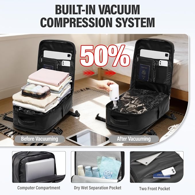 Vacuum Backpack Travel with Pump, Water Resistant Airbag Travel Backpack - Image 2