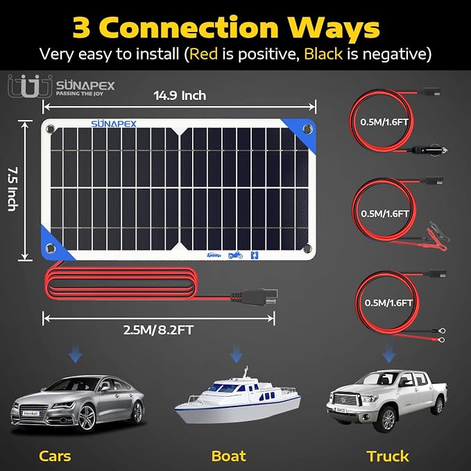 SUNAPEX 12V 10 Watt Solar Trickle Charger Maintainer - Image 7