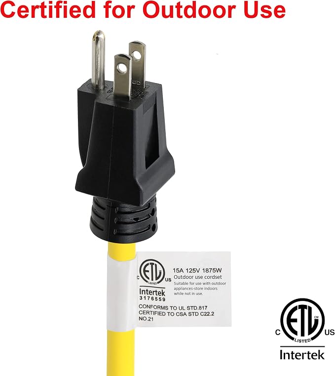 Clear Power 50 ft 12/3 SJTW Heavy Duty Outdoor Extension Cord, Water & Weather - Image 4