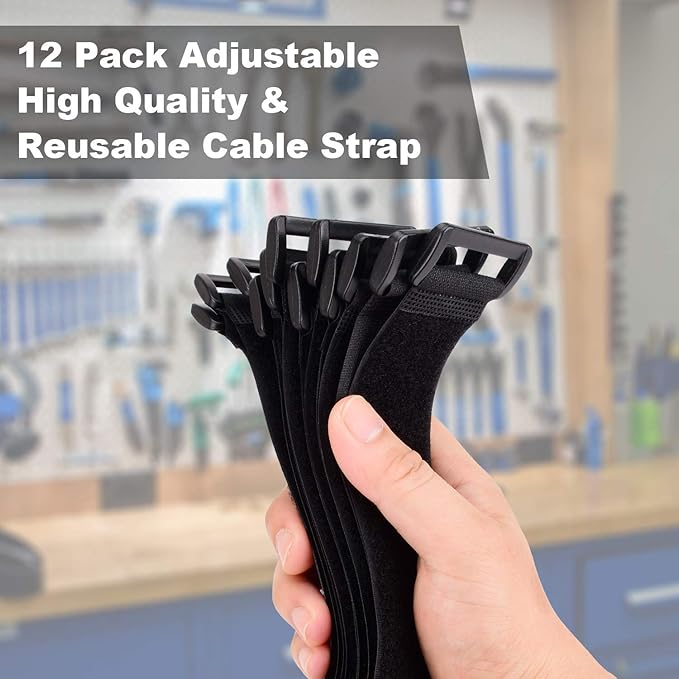 1.5 x 24 Inch Hook and Loop Cable Tie, 12 Pack Heavy Duty Adjustable Fastening - Image 2