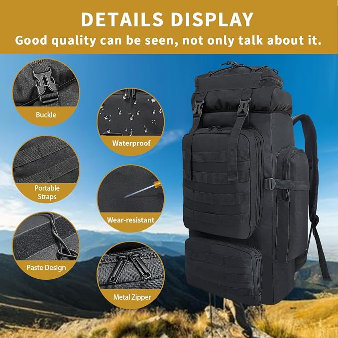 80L Hiking Backpack Men Camping Backpack, Waterproof MOLLE Military Tactical - Image 4