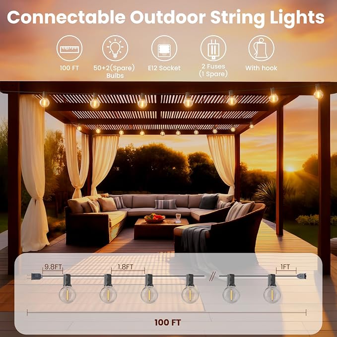 RTTY Outdoor LED String Lights 100 FT Patio Light - Image 2