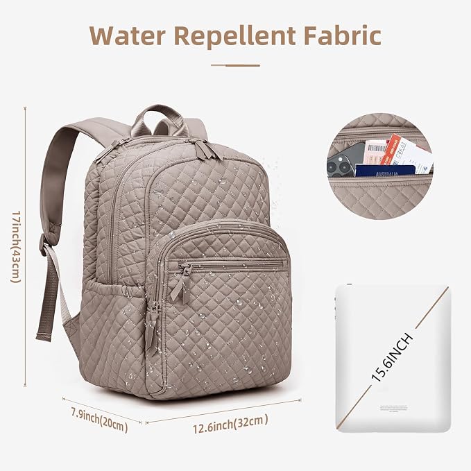 Backpack for Women, College Backpack, Quilted Casual Daypack, Waterproof - Image 3