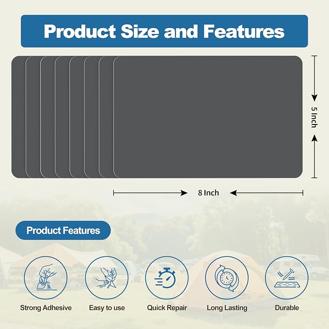 KING MOUNTAIN Self Adhesive Nylon Fabric Repair Patch, 5×8 Inches 8 Pcs - Image 2