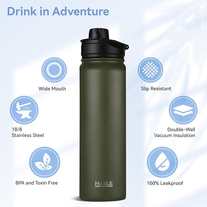 HASLE OUTFITTERS Insulated Water Bottle 22 oz Double Wall Stainless Steel Water - Image 2