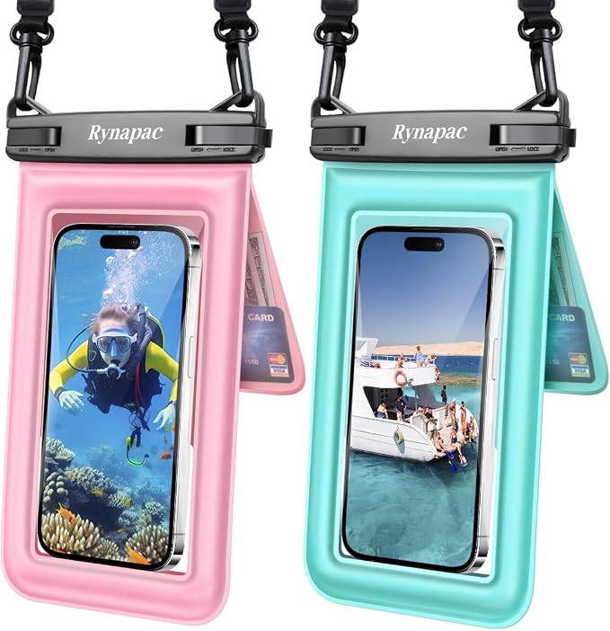 Waterproof Phone Pouch Floating 2 Pack, IPX8 Double Space Waterproof Phone Case by Rynapac