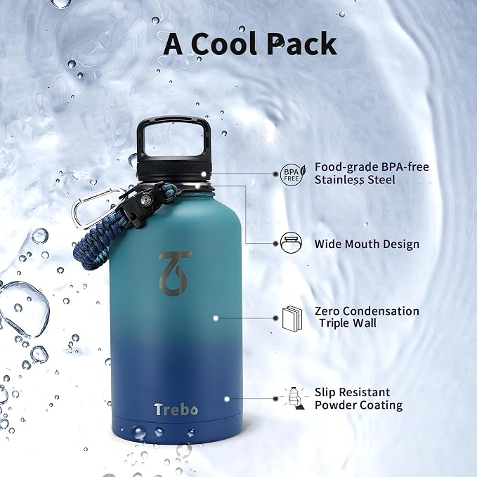 Trebo Insulated Water Bottle 64 oz, Half Gallon Metal Vacuum Water Jug - Image 6