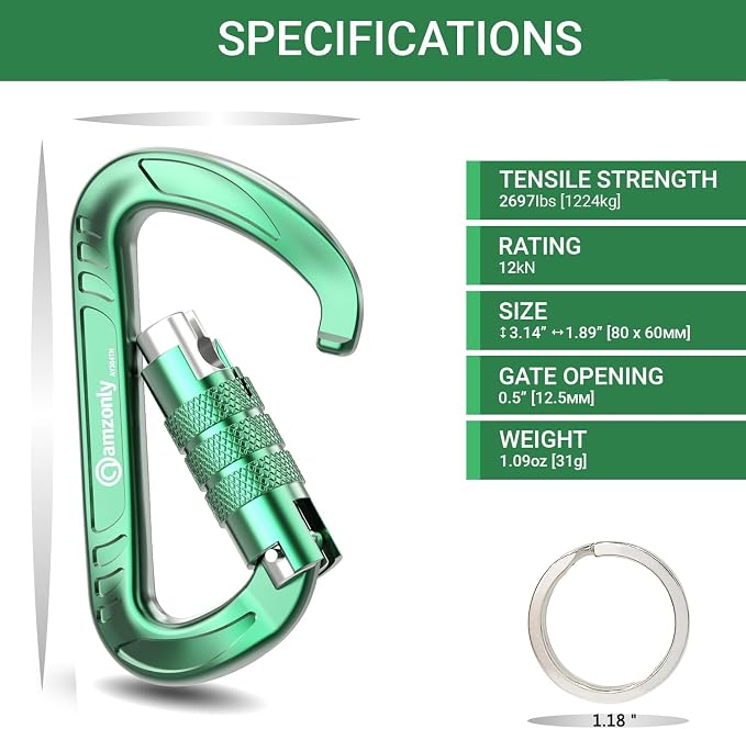 3inch Auto Locking Carabiner Clips Heavy Duty, 12KN /2697lbs Lightweight - Image 3
