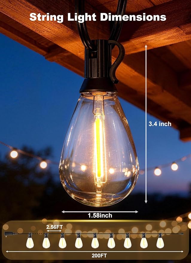200FT Outdoor String Lights Waterproof, 76+2 Shatterproof S11 LED Bulbs - Image 2