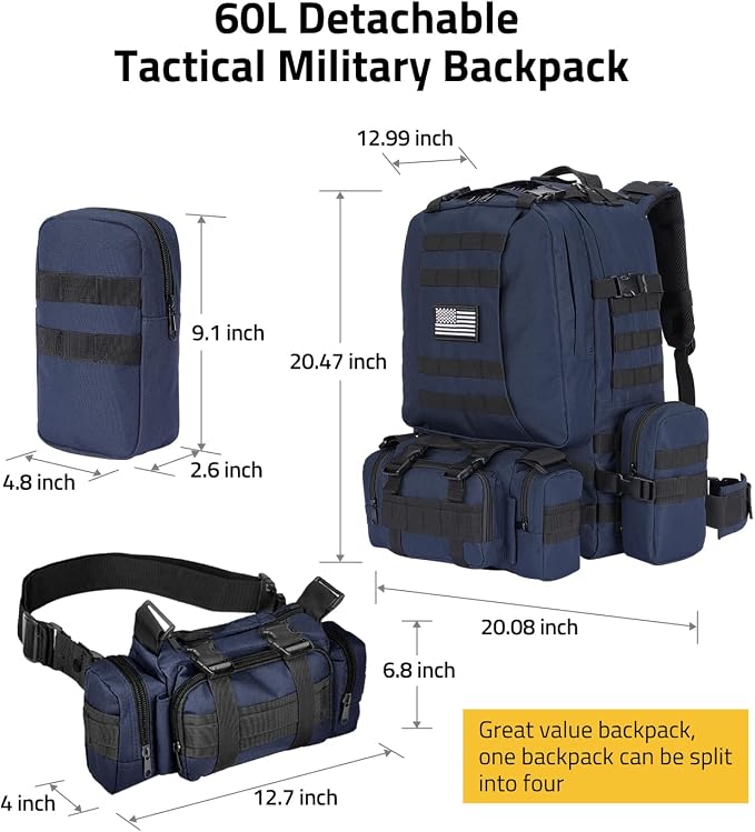 CVLIFE Tactical Backpack Military Army Rucksack 60L Large Assault Pack - Image 2
