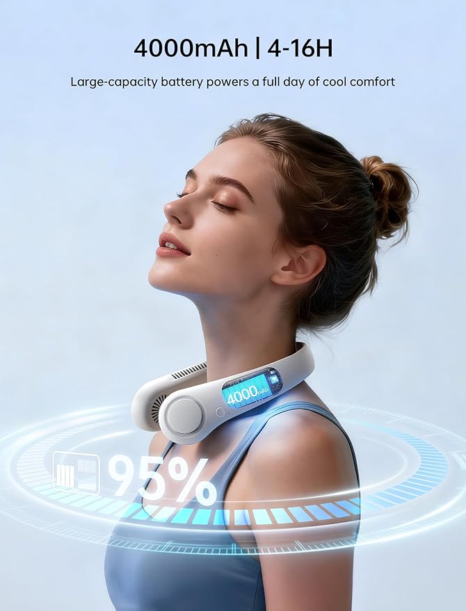 JISULIFE Portable Neck Fan, Hands-Free Bladeless, 5 Speeds, 4000 mAh Battery - Image 5
