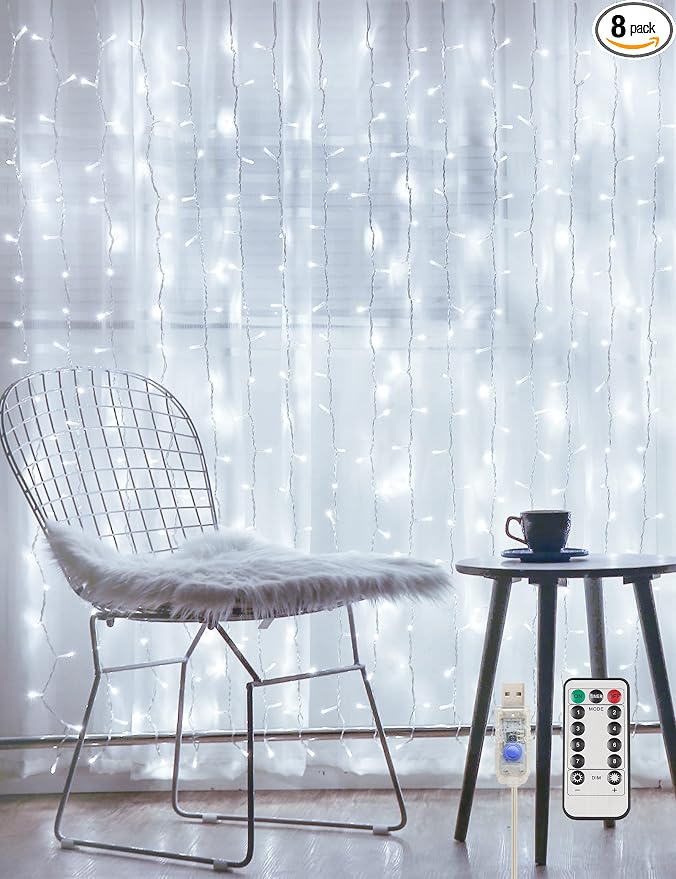 suddus White Curtain Lights for Bedroom Wall, 200 Led Twinkle Lights by SUDDUS