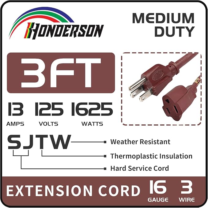 3FT Brown Extension Cord-16/3 SJTW Durable Extension Cord - Image 2