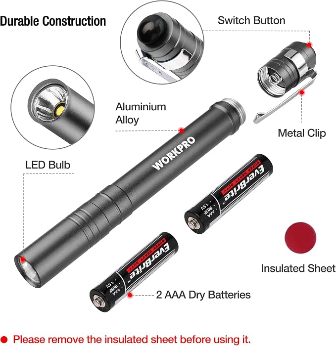 WORKPRO LED Pen Light, Aluminum Pen Flashlights, Pocket Flashlight - Image 4