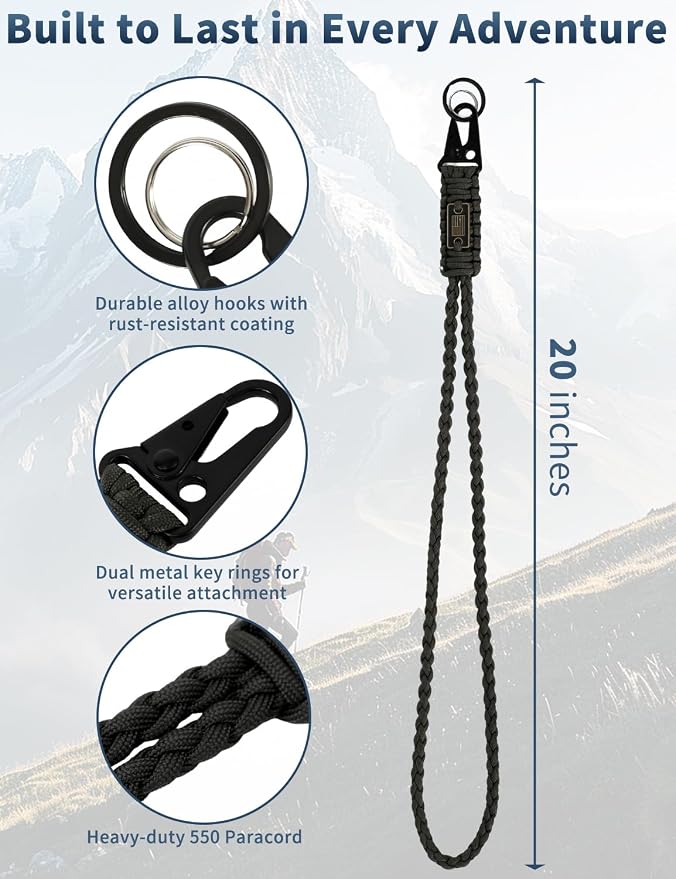 DDOUT Heavy Duty Paracord Lanyard 550 Paracord Braided Keychain - Image 2
