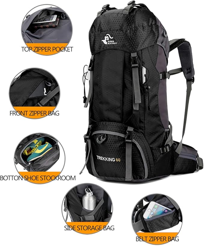 Bseash 60L Waterproof Hiking Camping Backpack - Image 2