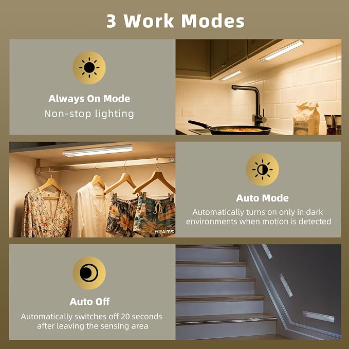 12inch Under Cabinet Lighting, 4 Pack Rechargeable Motion Sensor Light Indoor - Image 3