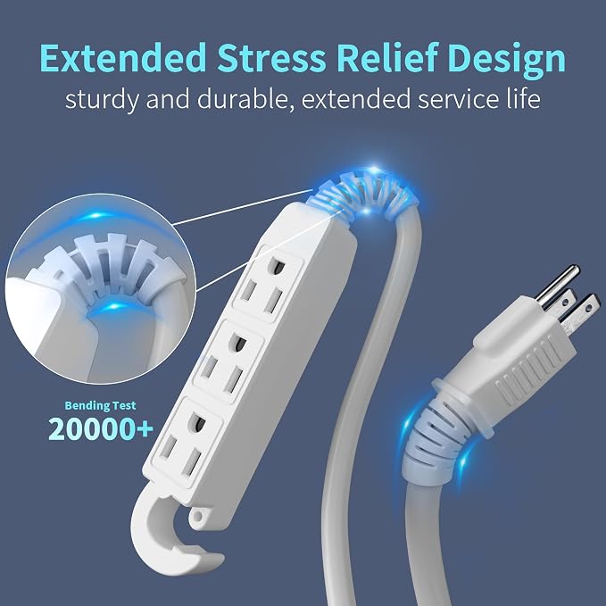 16/3 25 Ft 3 Outlet Extension Cord Indoor, Outdoor White Extension Cords - Image 3