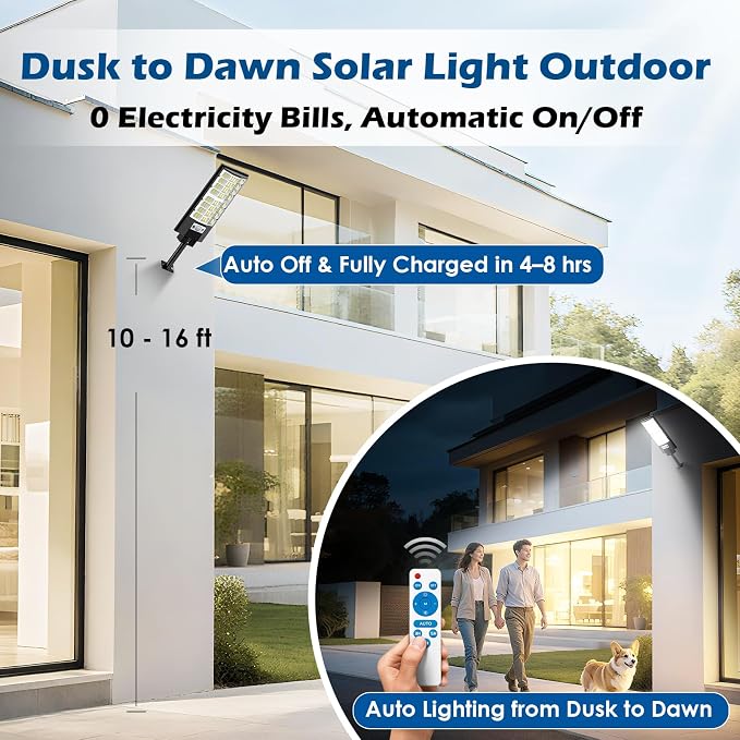 2-Pack Solar Street Lights Outdoor, 20000LM Waterproof LED Solar Flood Lights - Image 2