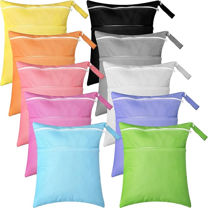 Woanger 10 Pack Wet Dry Bags for Baby Cloth Diapers Waterproof Reusable Travel by Woanger